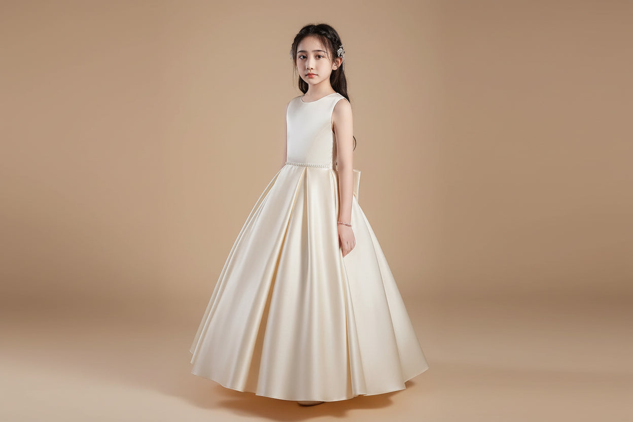 Robe de cérémonie enfant ado - Champagne satinée