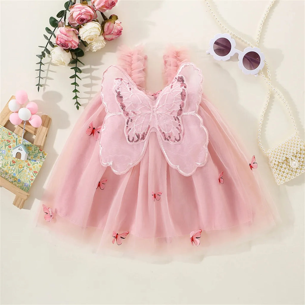Zukmuk 2 Pièces Robe Cérémonie Bébé Fille Élégante Barboteuse Sans Manches Coton Rose Papillon Baptême Été 6-12 Mois