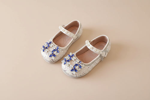 Ballerines fille beige avec strass fleuris pour cérémonie, du 23 au 34