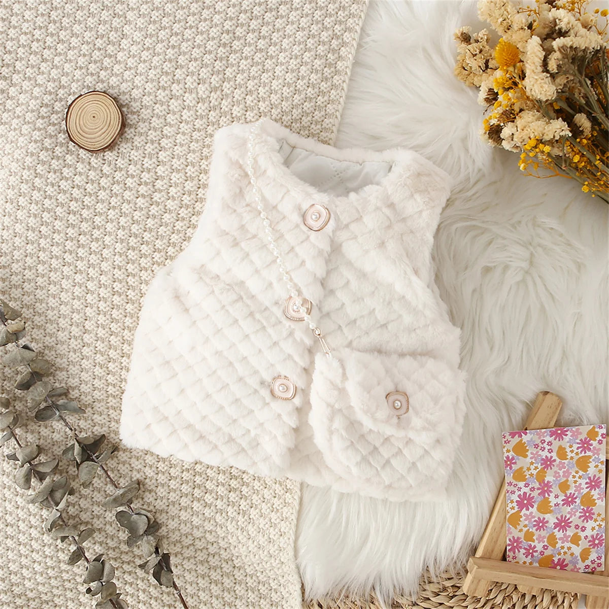 Gillet enfant fausse fourrure + sac