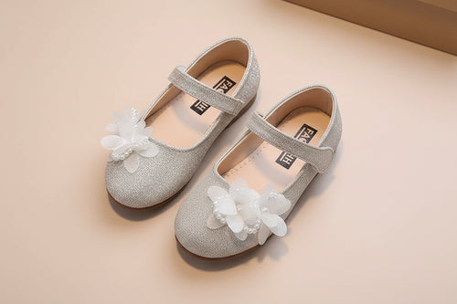 Ballerine fille paillettes et fleurs beige