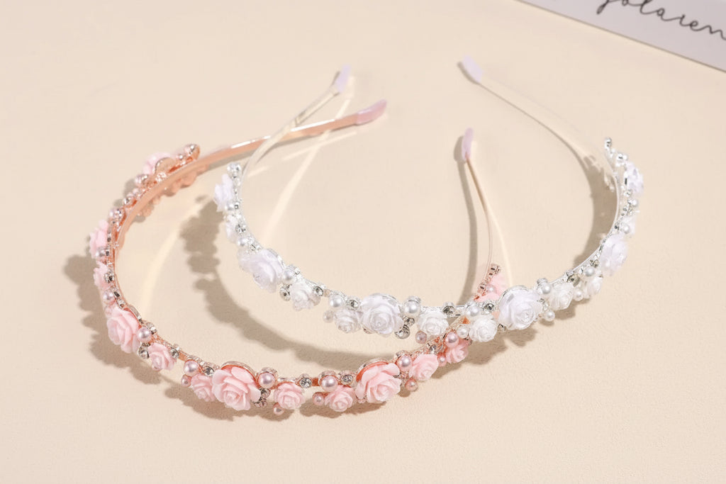 Serre tête cérémonie fille - Strass et fleurs