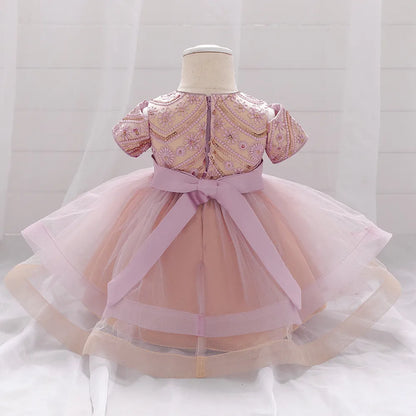 Robe bébé fille de Noël rose foncé bicolore