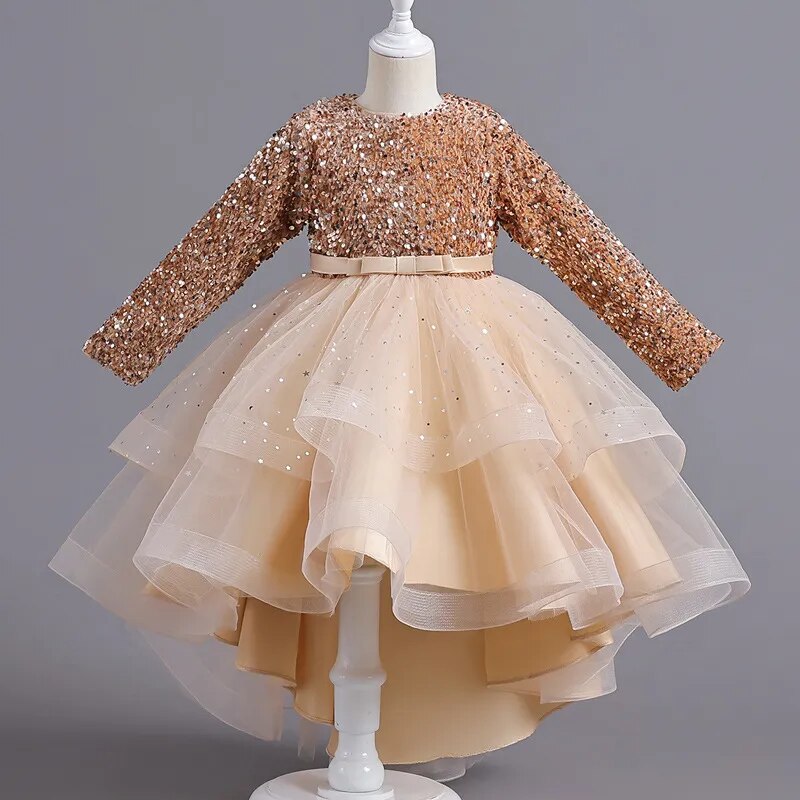 Robe de noël manche longue paillette or