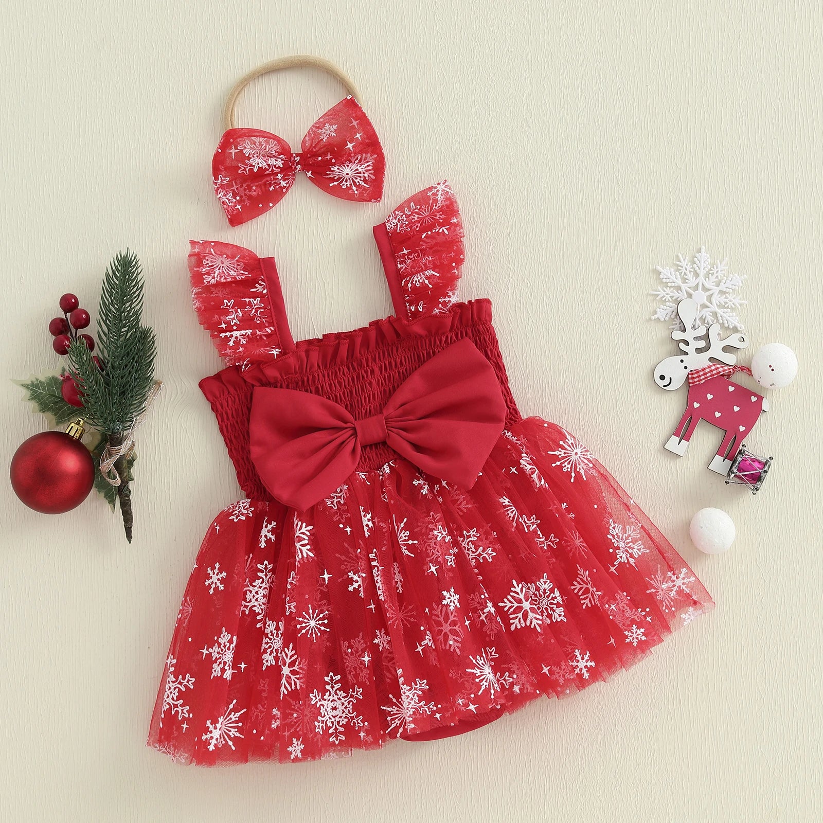 Barboteuse bébé noël - Flocon rouge