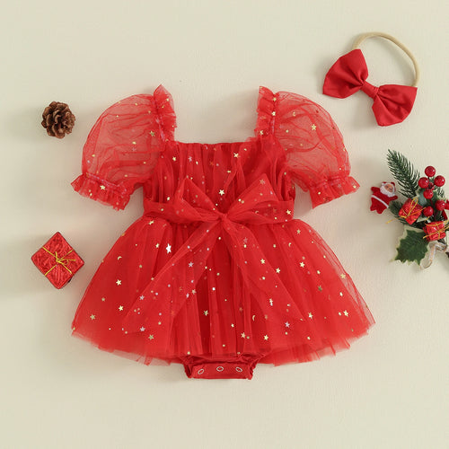 Barboteuse Livia rouge portée par bébé fille 3-6 mois pour Noel
