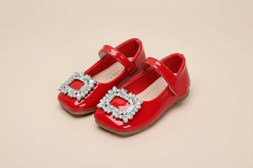 Ballerine fille carré de strass rouge