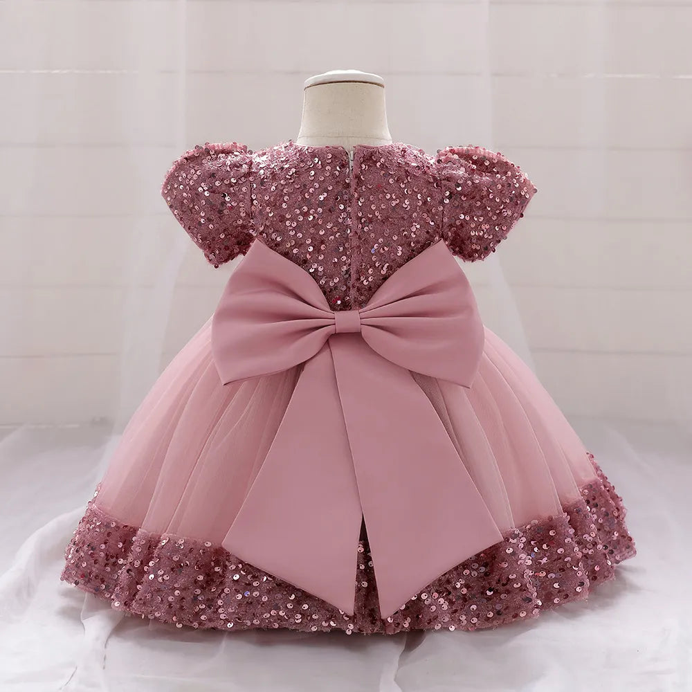 Robe de Noël petite fille fleur rose