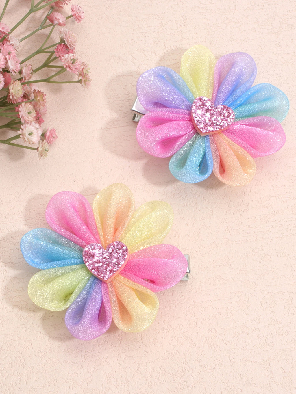 Lot de 2 barrettes fleurs et couleurs enfant multicouleur