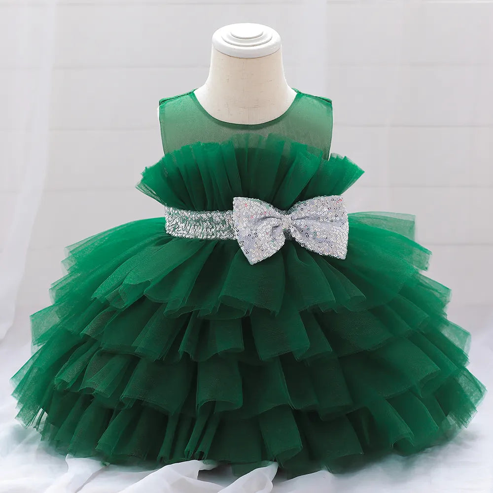 Robe pour noël petite fille froufrou vert