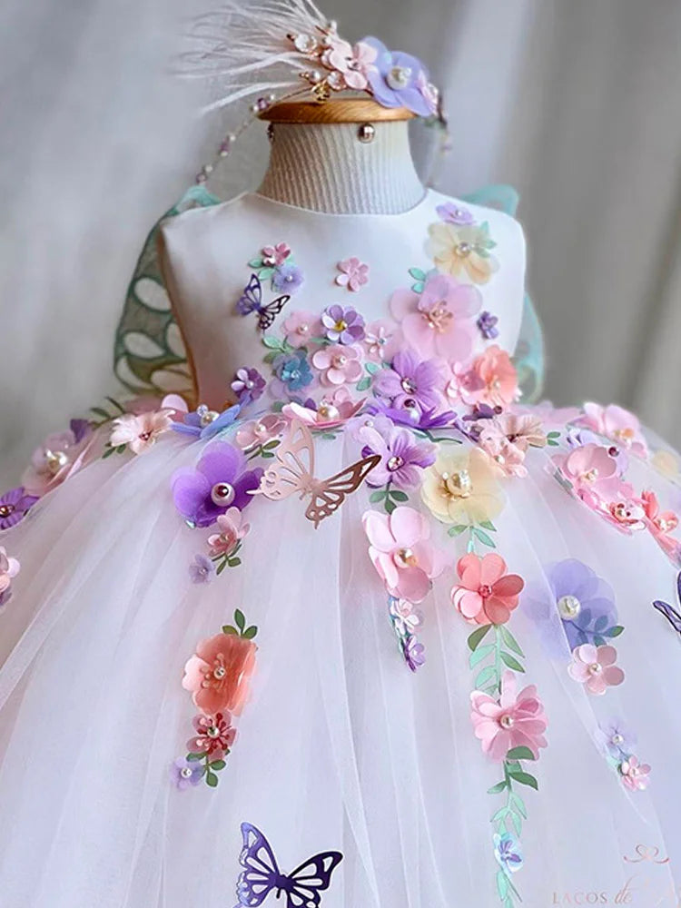 Robe anniversaire enfant fille jardin papillon