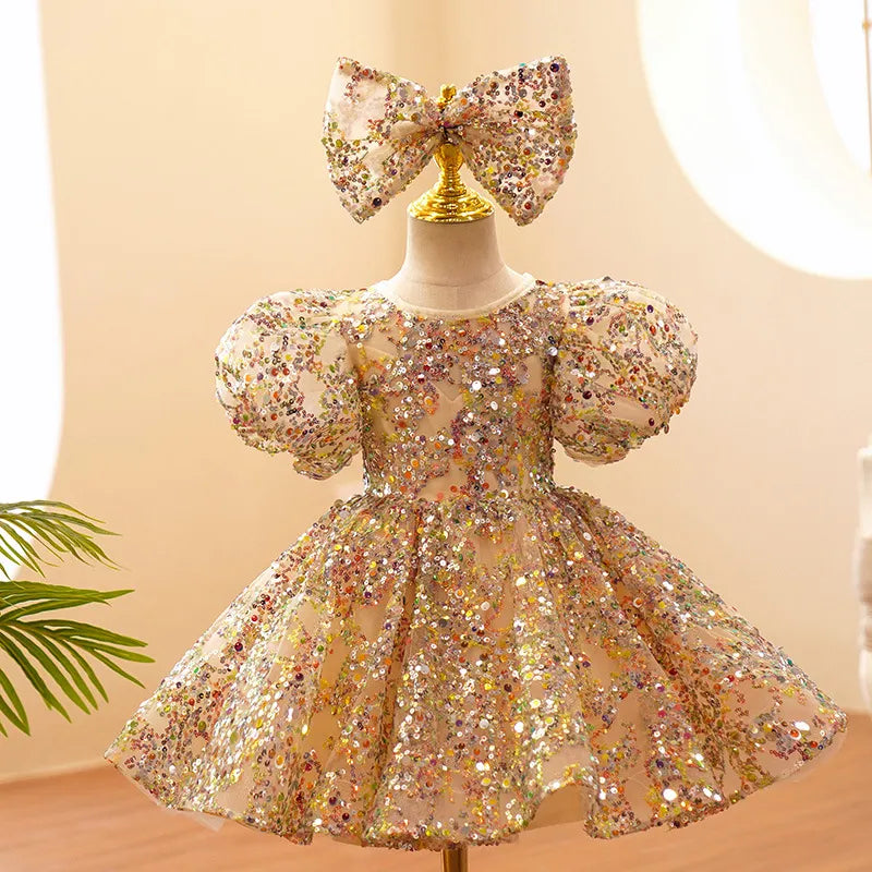 Robe princesse fille champagne paillette