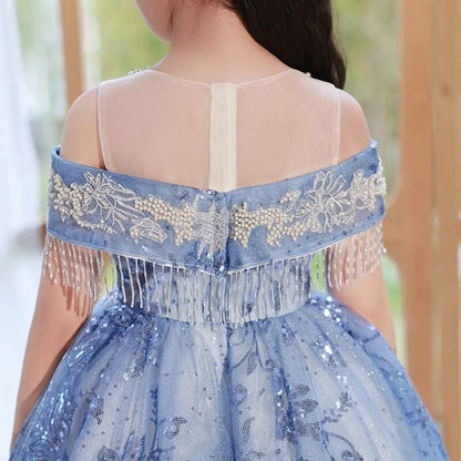 Robe fille de noël  luxe bleu