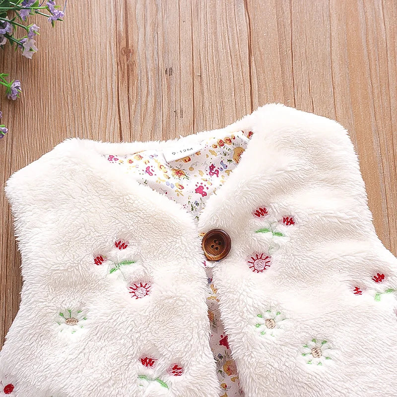 Gilet motif Frida et fausse fourrure blanche – Rock n' Kid Gilet motif Frida et fausse fourrure blanche – Rock n' Kid