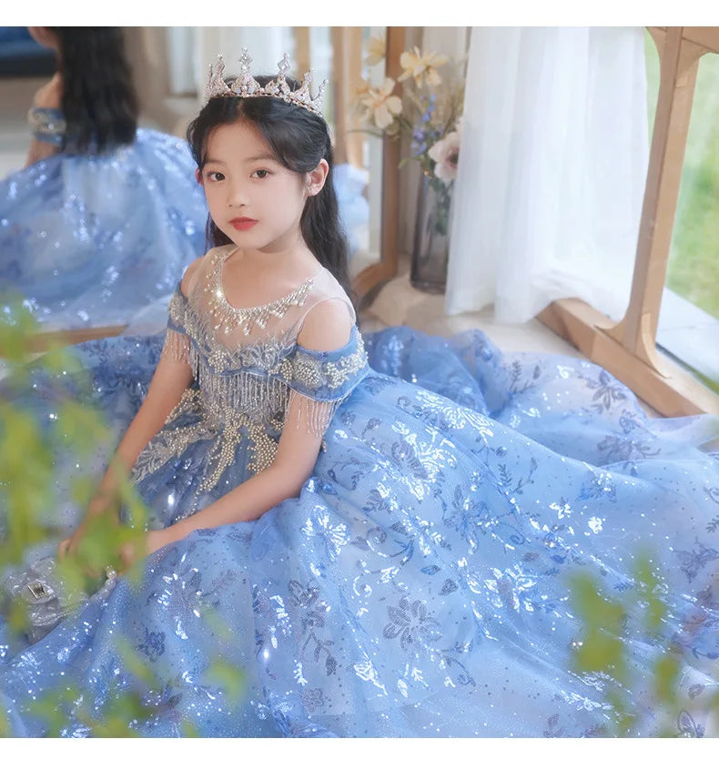 Robe enfant de noël gamme luxe bleu clair