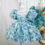 Robe anniversaire fille rosace bleu