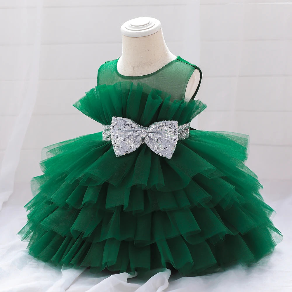 Robe pour noël fillette froufrou vert