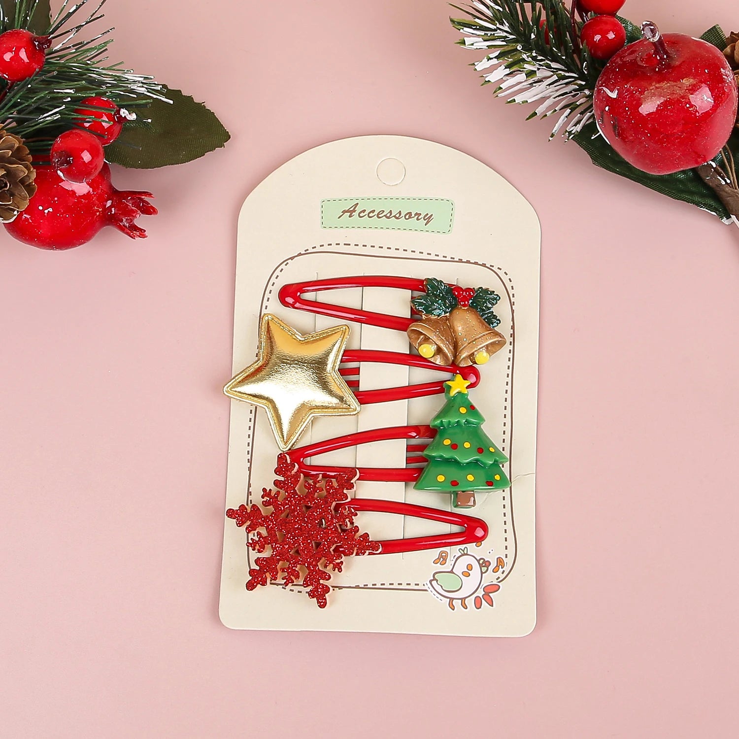 Set di 4 fermagli per capelli natalizi