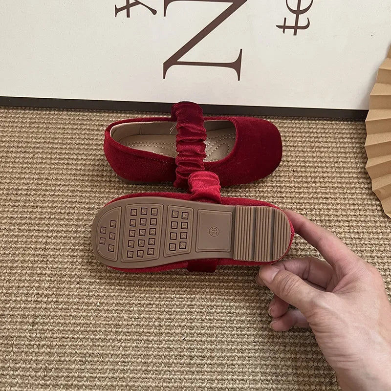 Ballerine in pelle scamosciata in stile natalizio per bambine