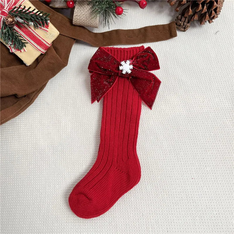  Chaussette de Noël pour fille rouge flocon de neige