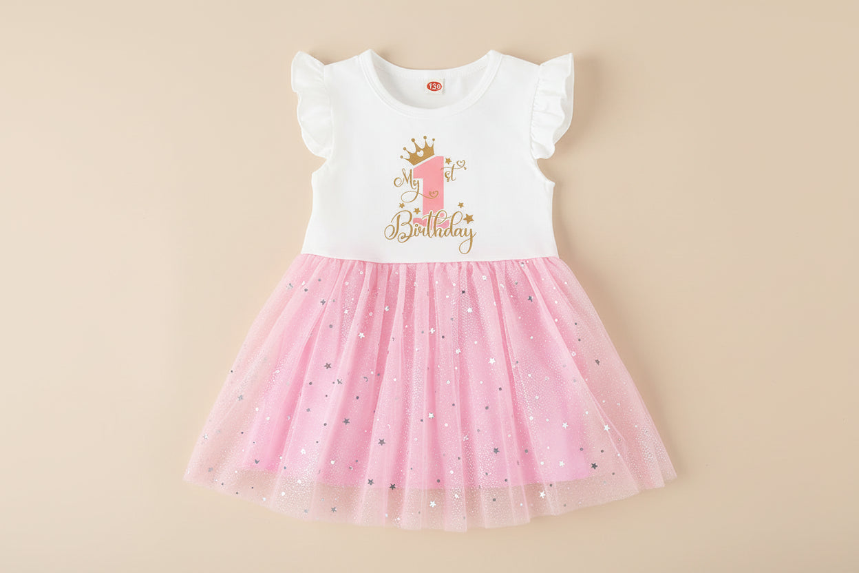 Robe anniversaire 1 à 4 ans - Rose bonbon