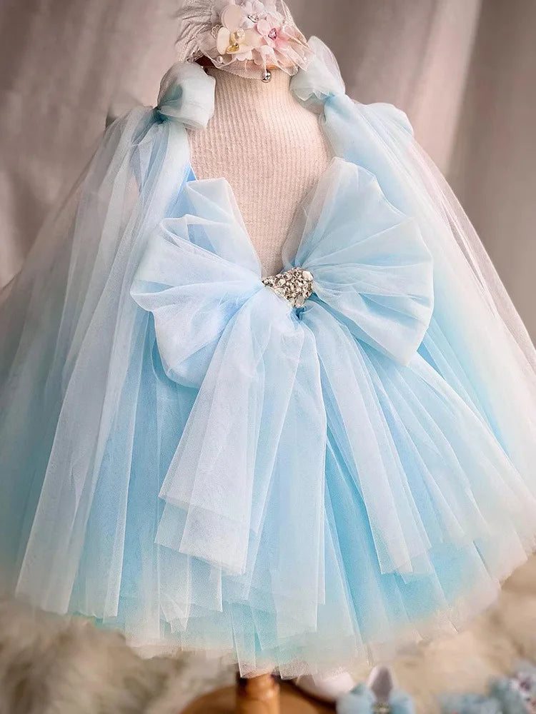 Robe enfant fille jardin de fleurs bleu