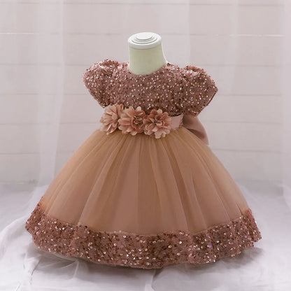 Robe de Noël fille fleur couleur café
