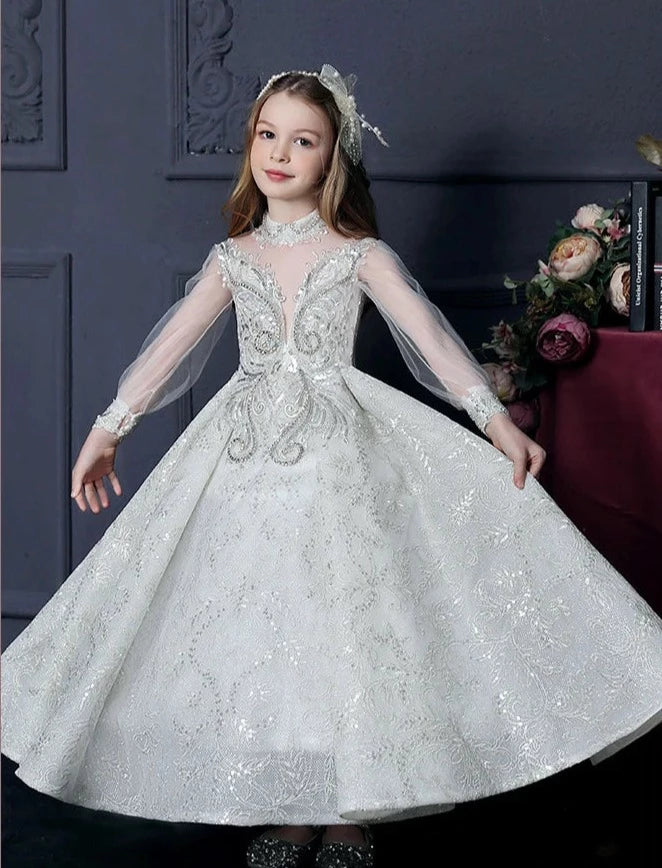 Abito bianco come la neve di lusso per ragazze