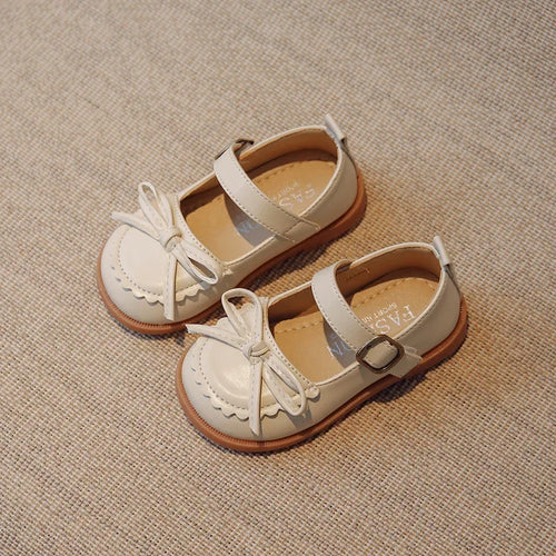 Ballerine noire noeud papillon simili-cuir pour fille, tenue élégante