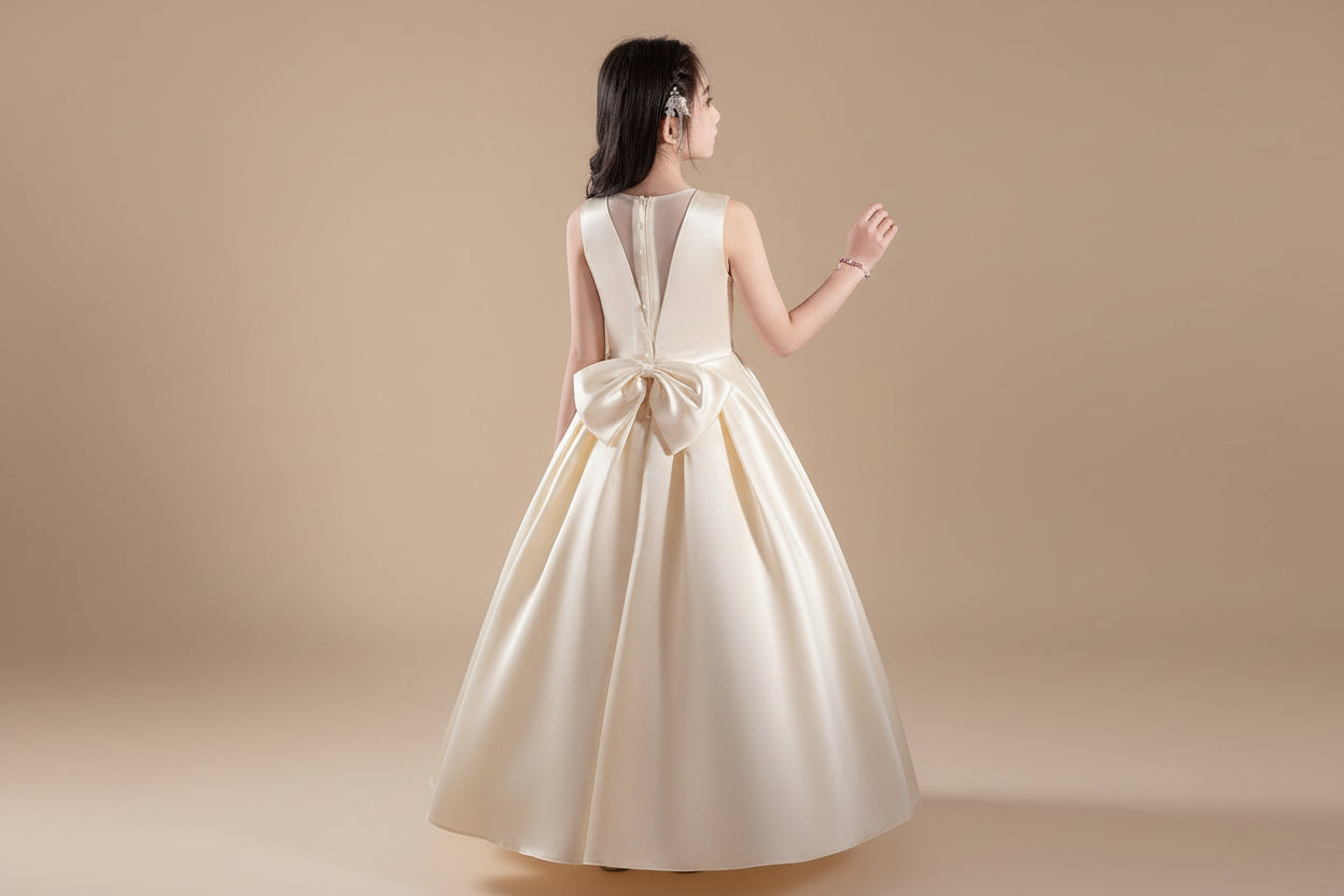 Robe de cérémonie enfant ado - Champagne satinée