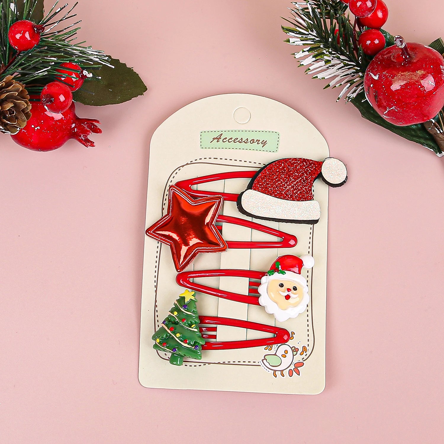 Set di 4 fermagli per capelli natalizi