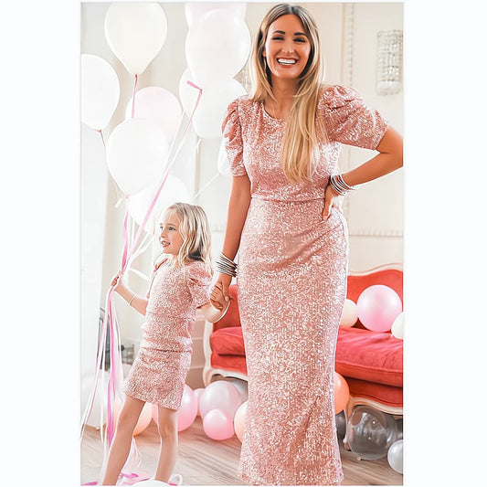 Robe de noël brillante mère et fille