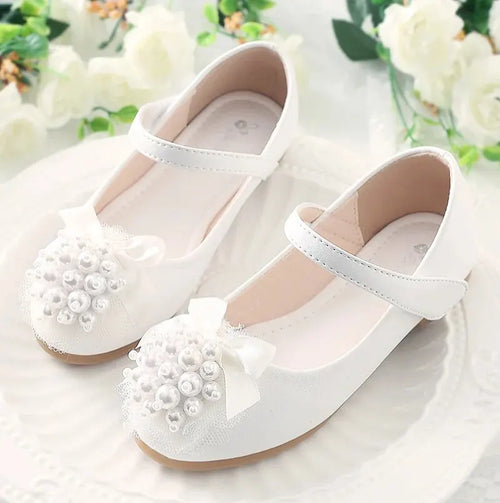 Ballerines demoiselle d'honneur fille, perles et nœud papillon