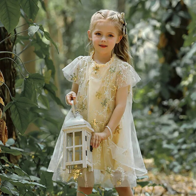 Robe de Noël fille nuit étoilée beige