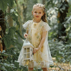 Robe de Noël fille nuit étoilée beige