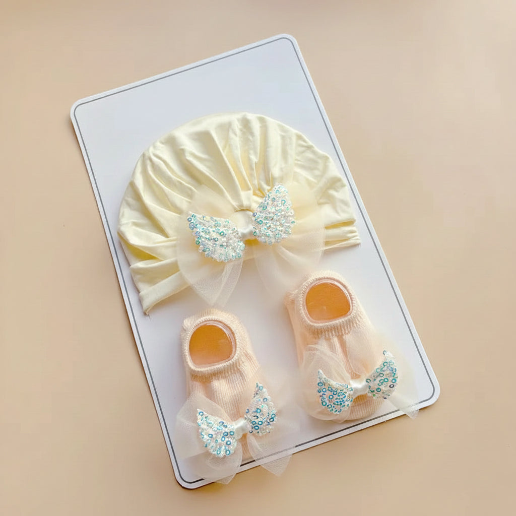 Ensemble bébé - Bonnet et chausson papillon - L'univers de la licorne