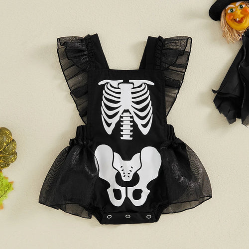 Barboteuse bébé Halloween squelette noire, tenue fête déguisement