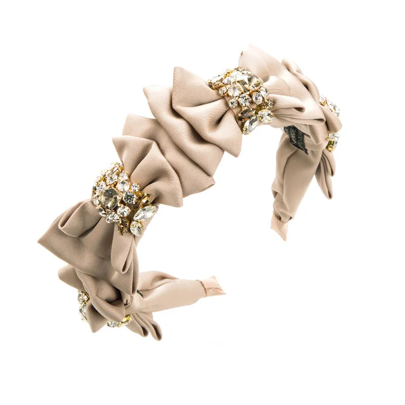 Serre tête nœud et strass fille beige