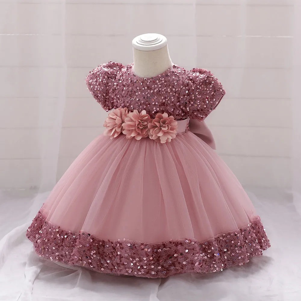 Robe de Noël fille fleur rose foncé