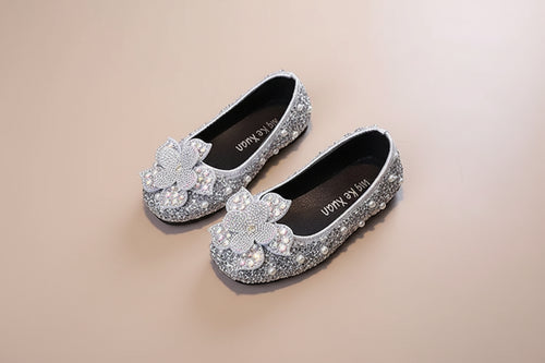 Ballerines dorées avec grande fleur en strass pour fille, cérémonie