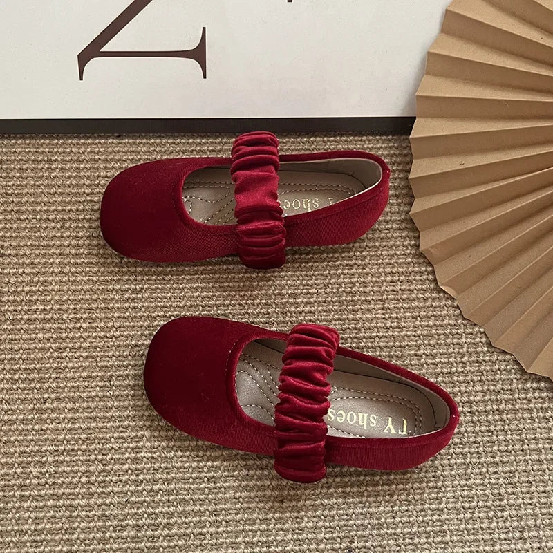 Ballerine in pelle scamosciata in stile natalizio per bambine