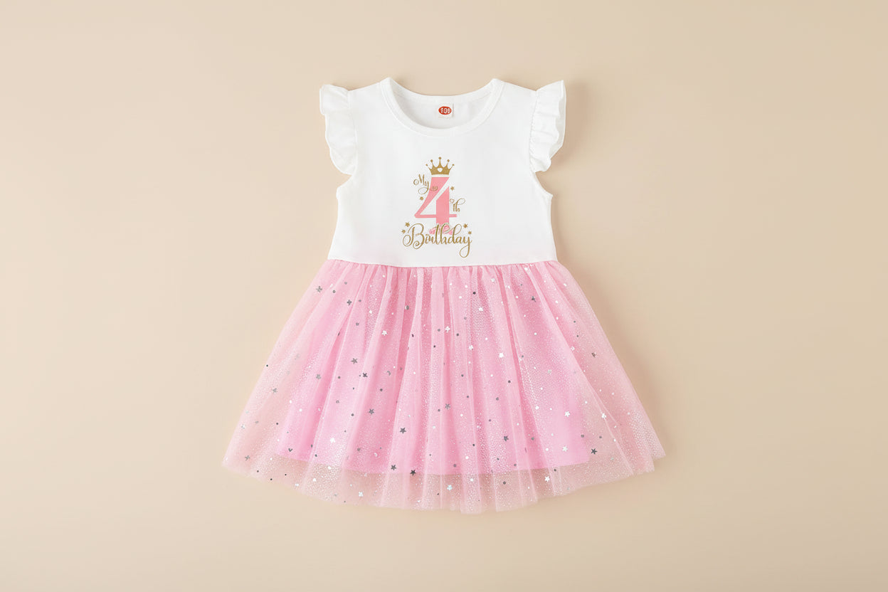 Robe anniversaire 1 à 4 ans - Rose bonbon