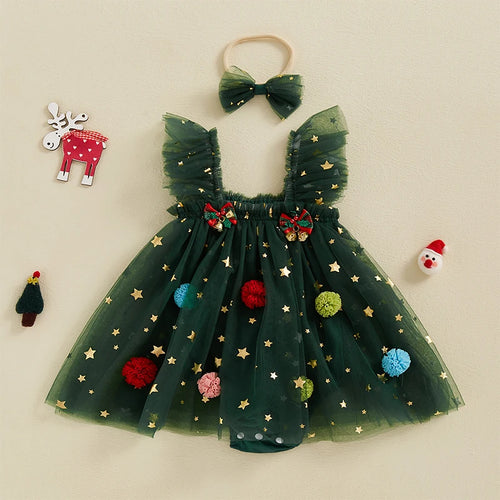 Barboteuse de Noël bébé fille 3-6 mois, tulle et étoiles dorées