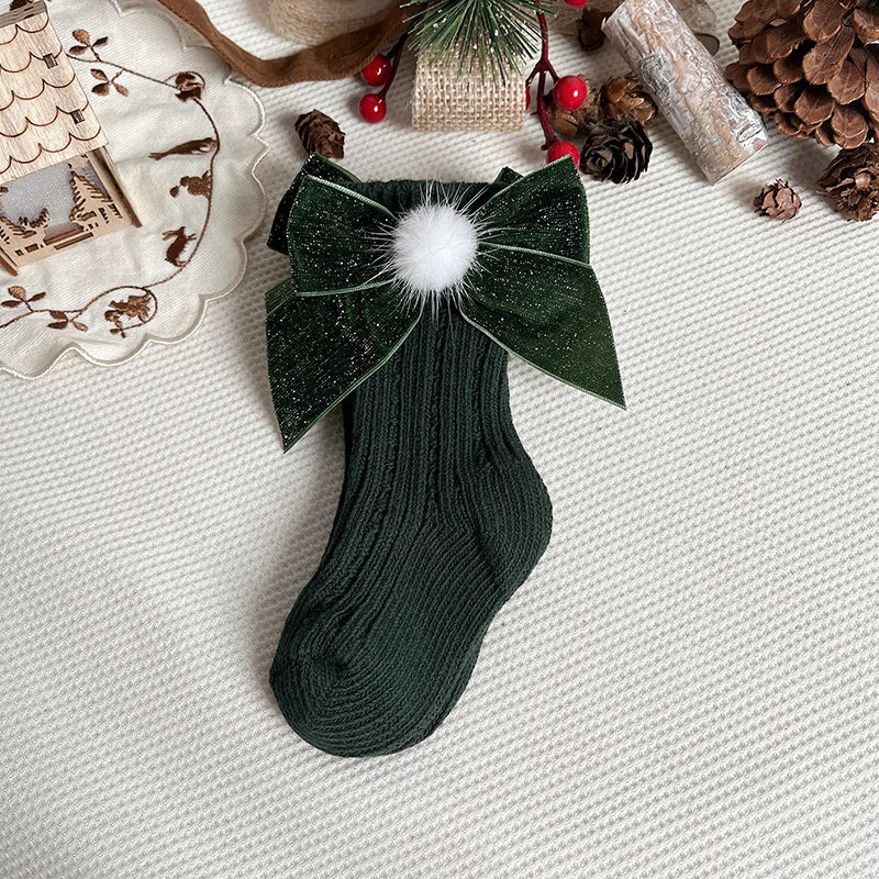  Chaussette de Noël pour fille vert courte ponpon