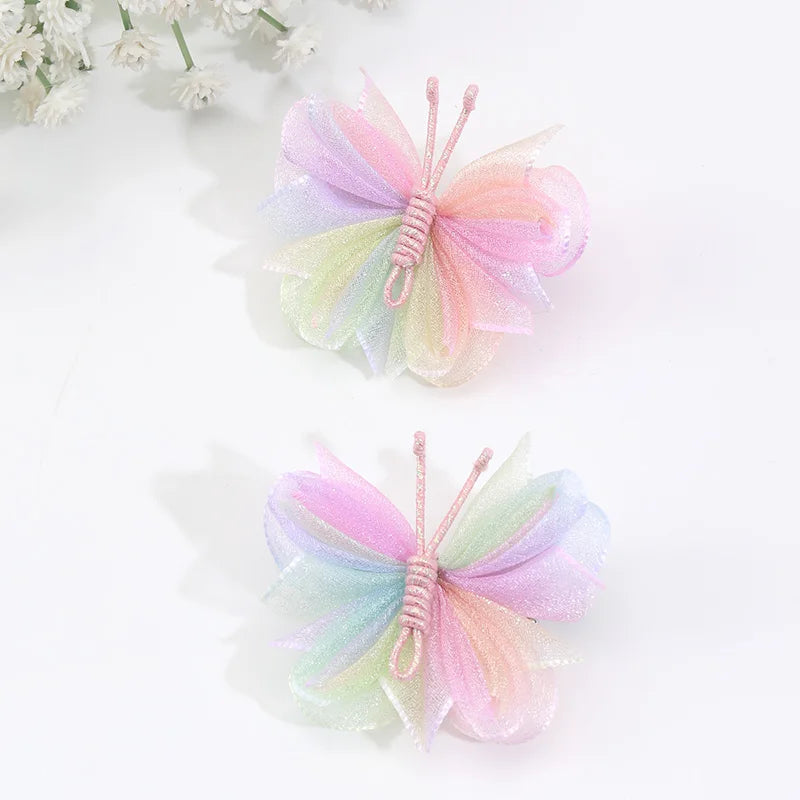 Barrette papillon lot de 2 arc-en-ciel-clair