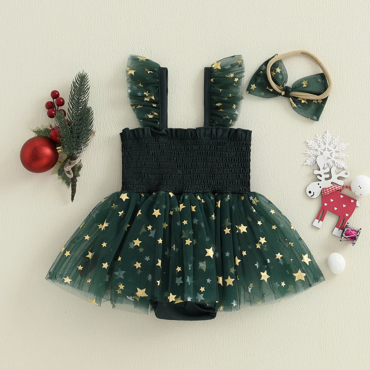 Robe Bébé Fille Noël à Volants Et Nœud - Robe De Noël Enfant Manches Longues Festive
