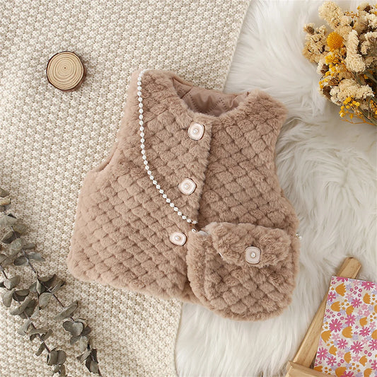 Gillet enfant fausse fourrure + sac