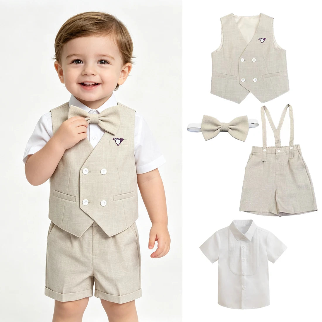 Costume enfant baptême short - 4 pièces Jules