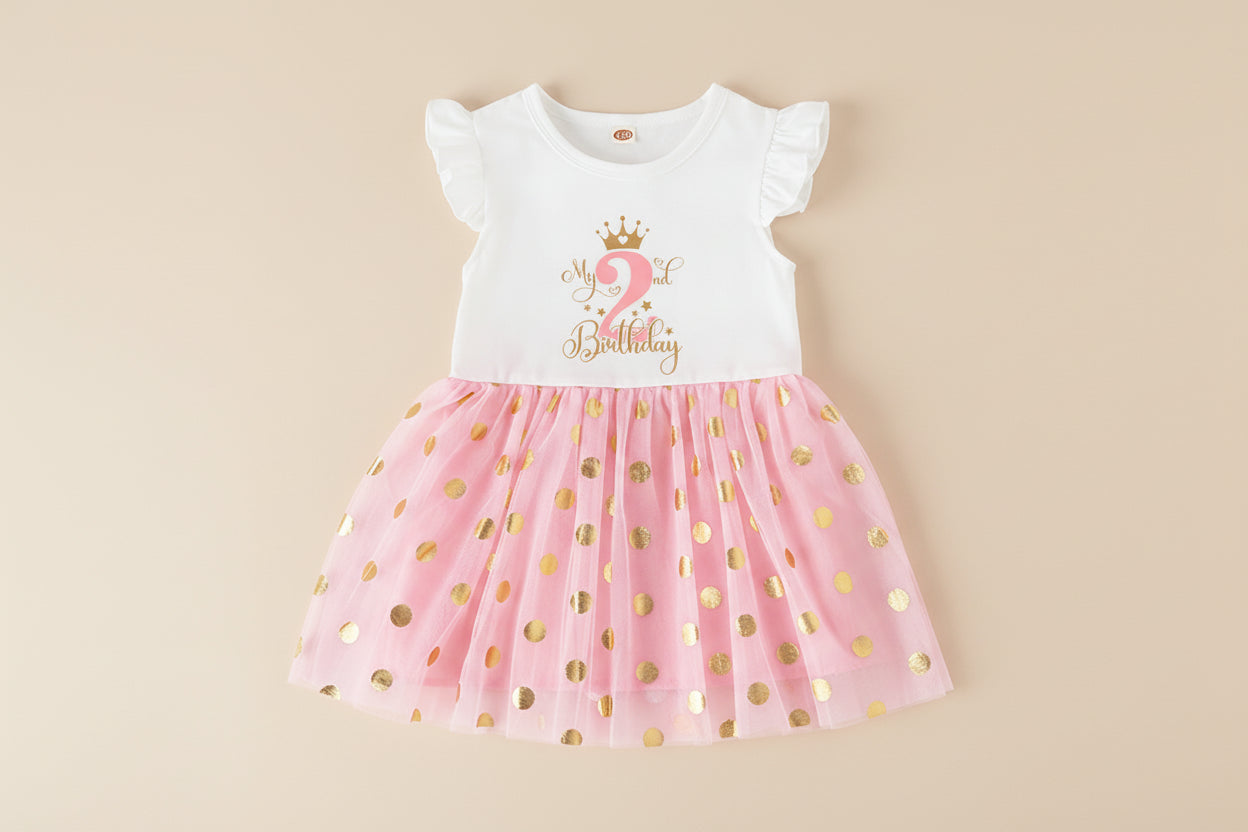 Robe anniversaire enfant 1 à 4 ans - Rose doré