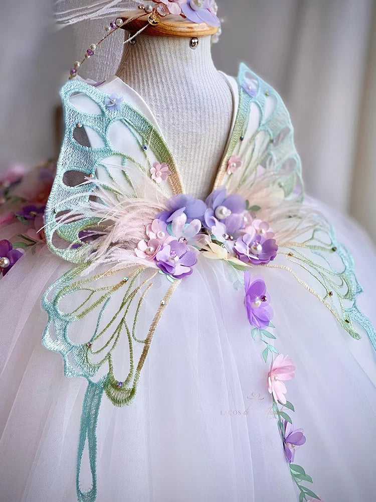 Robe anniversaire enfant fille jardin papillon